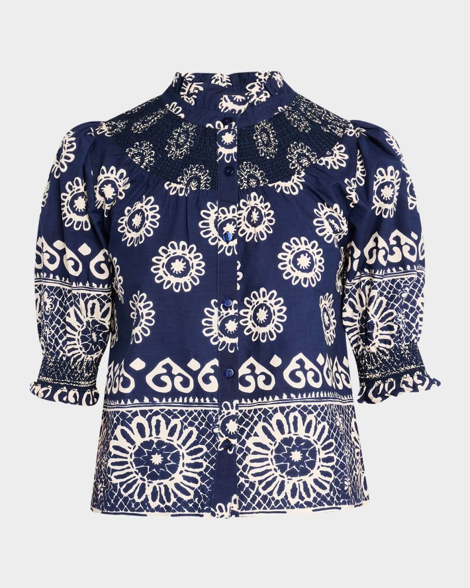 Zarina Smocked Button-Front Top